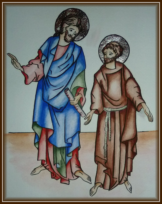 Kristus přijímá řeholi sv. Františka a žehná jemu a všem jeho následovníkům